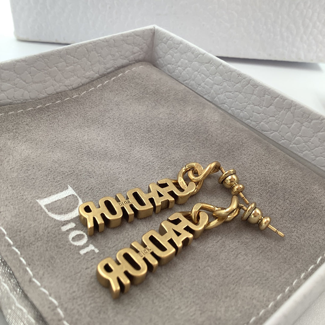 Classic Letter Brass Dangle Earrings