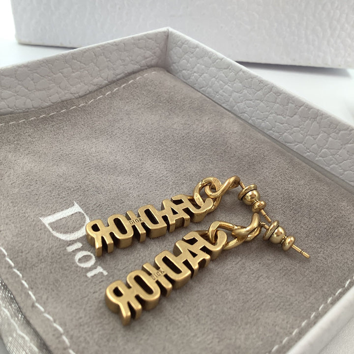 Classic Letter Brass Dangle Earrings