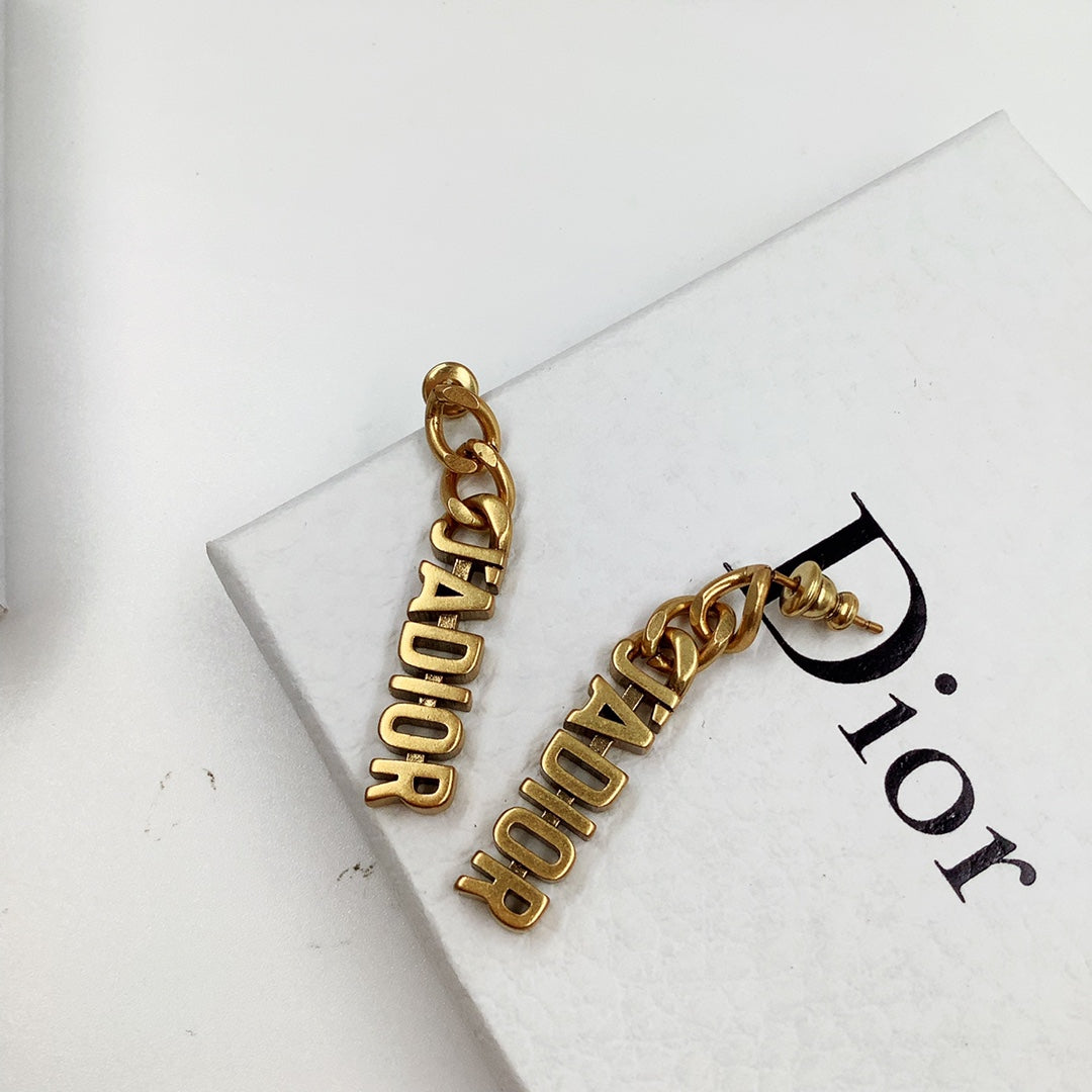 Classic Letter Brass Dangle Earrings