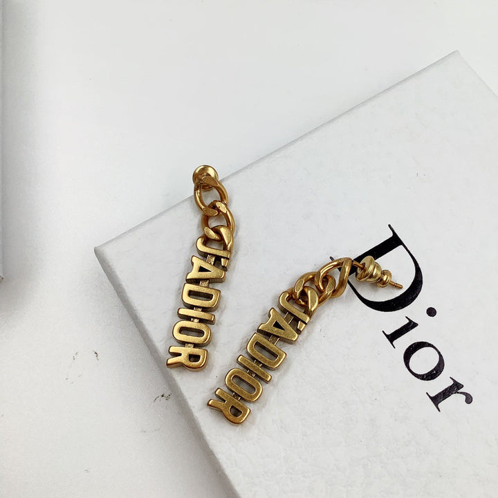 Classic Letter Brass Dangle Earrings