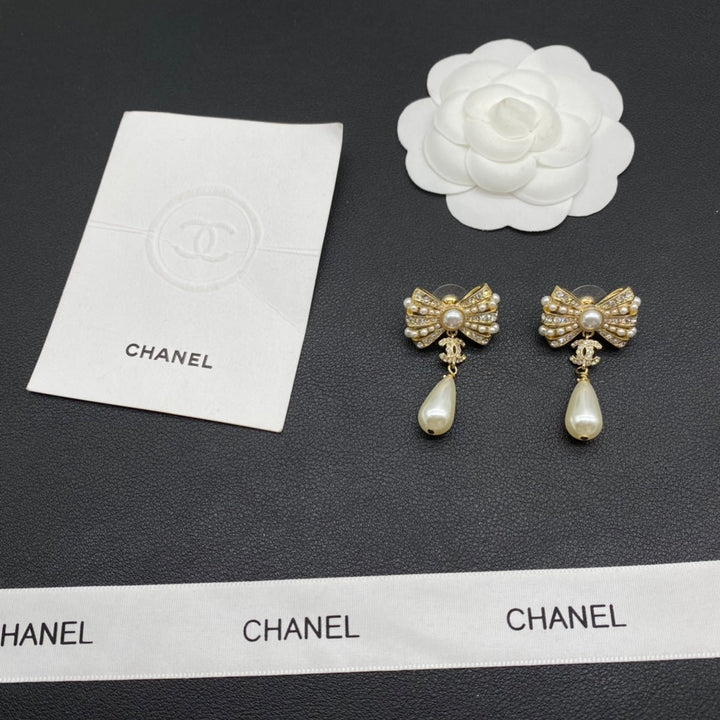 fashion bow pearl dangle earrings