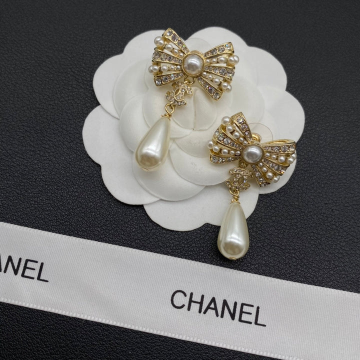 fashion bow pearl dangle earrings