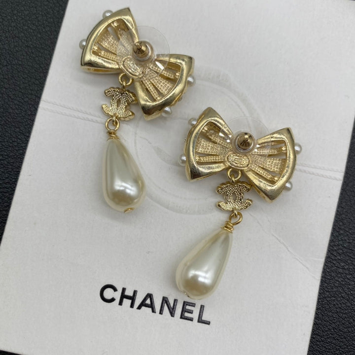 fashion bow pearl dangle earrings