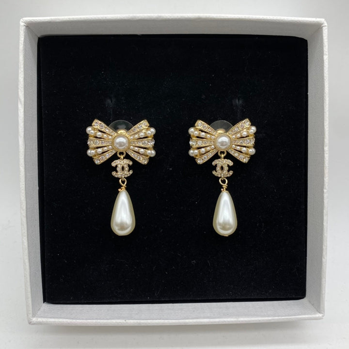 fashion bow pearl dangle earrings