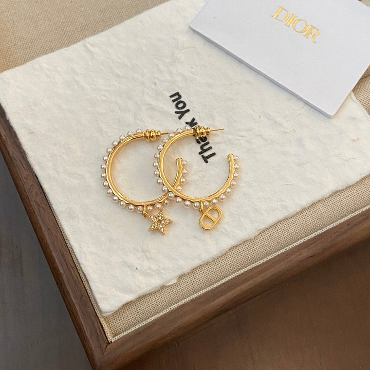 Fashion CD Star Pearl Earrings