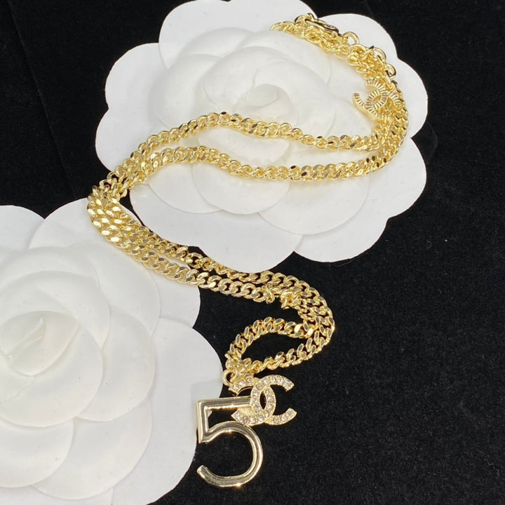 Luxury CC Rhinestone Pendant Necklace