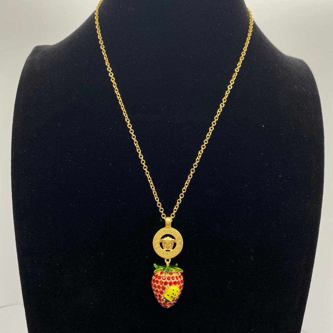 Two colors strawberry pendant sweater necklace