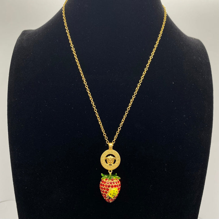 Two colors strawberry pendant sweater necklace