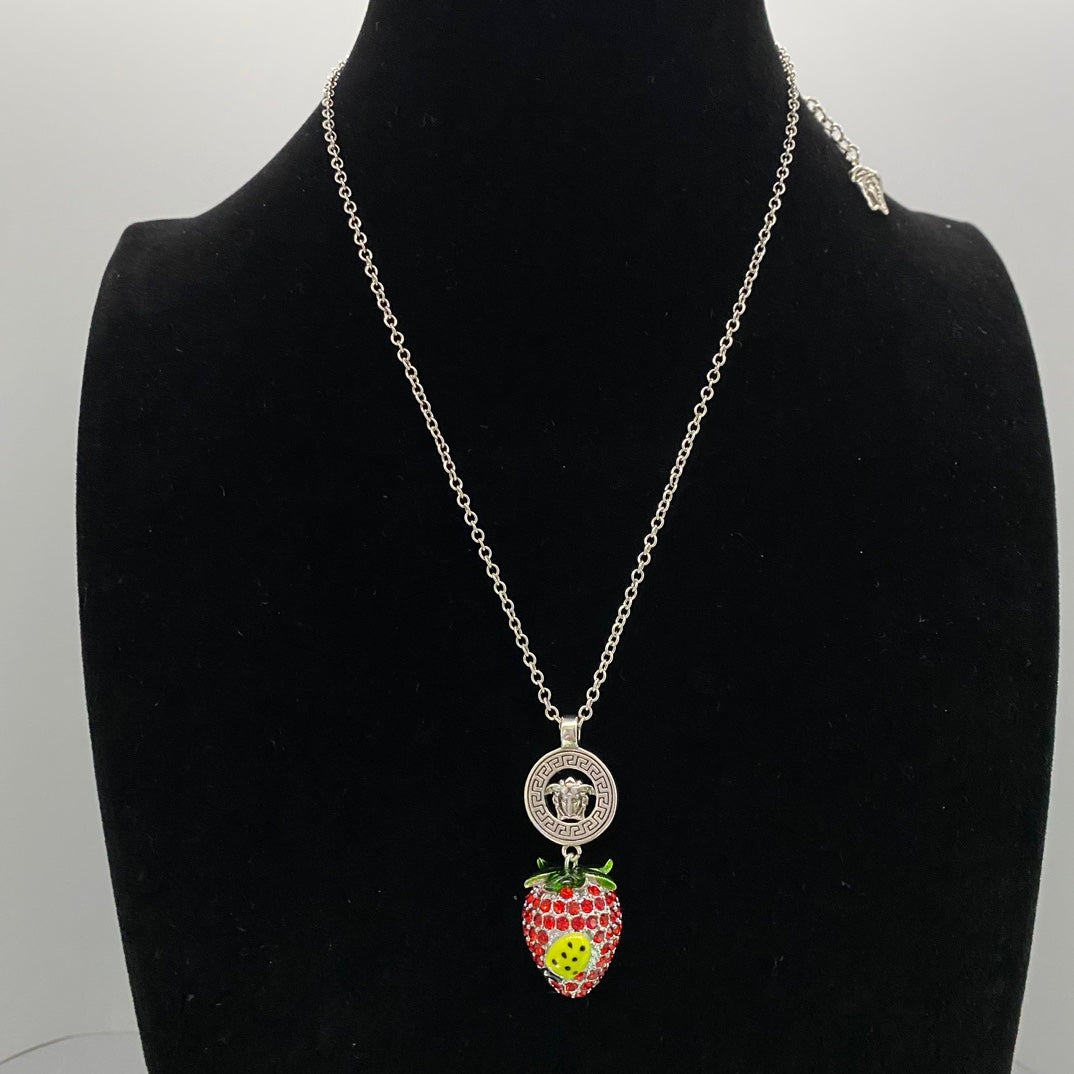 Two colors strawberry pendant sweater necklace