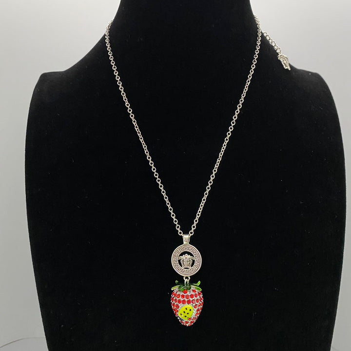 Two colors strawberry pendant sweater necklace