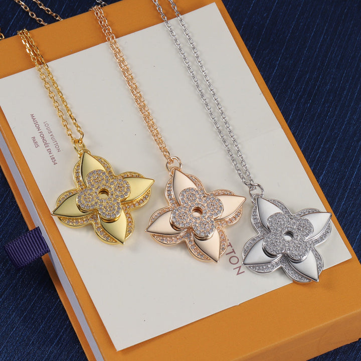 Tricolor Clover Rhinestone Necklace