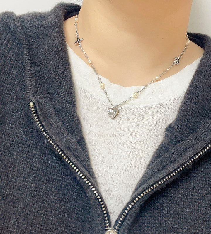 Two Color Clover Heart Pendant Necklace