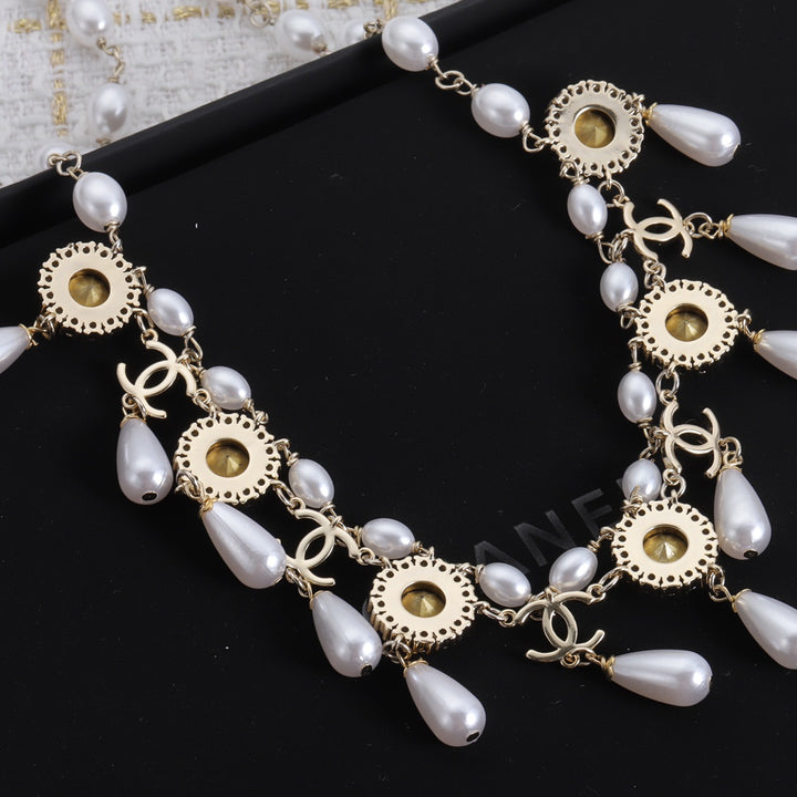 Luxury CC Pearl Tassel Necklace