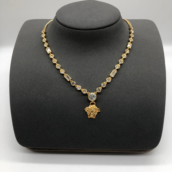 delicate crystal brass necklace