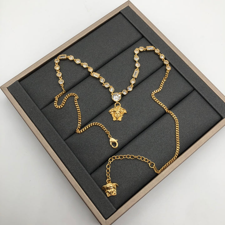 delicate crystal brass necklace