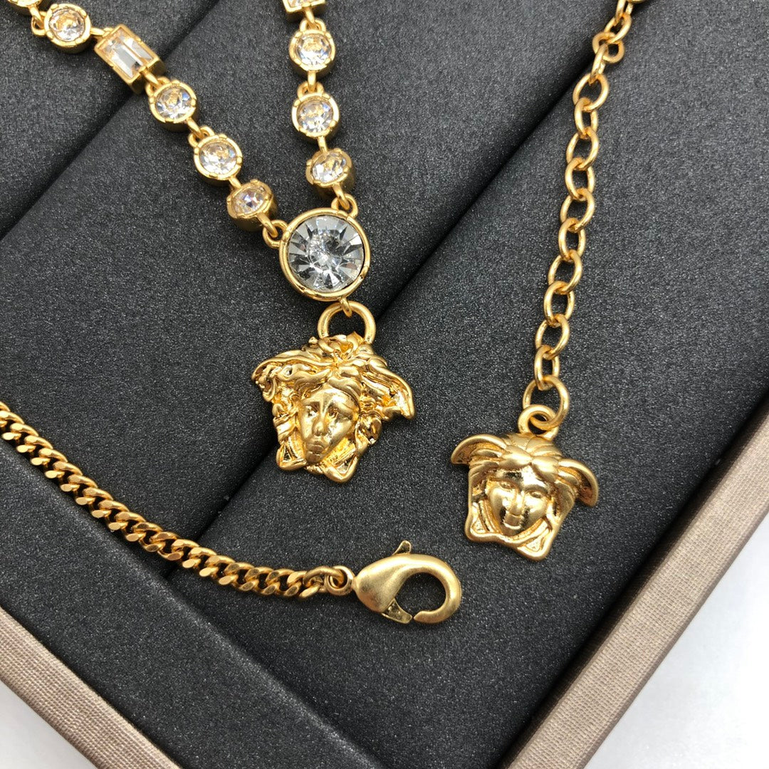 delicate crystal brass necklace