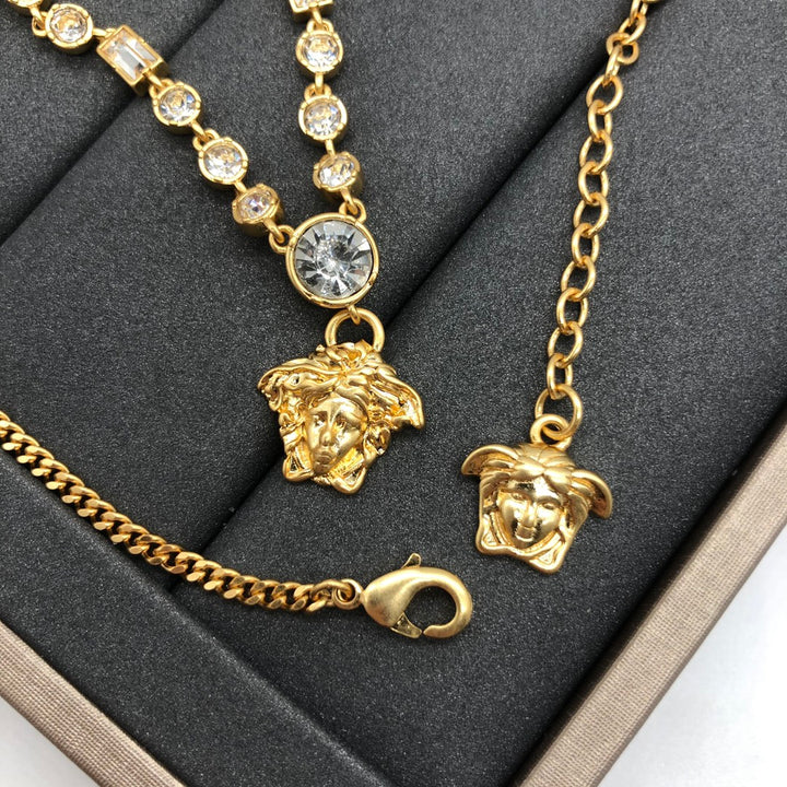 delicate crystal brass necklace
