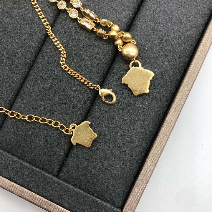delicate crystal brass necklace