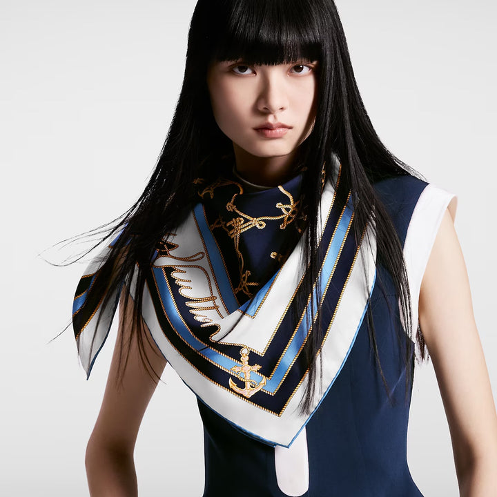 Luxury Clover Nautical Style Silk Square Scarf