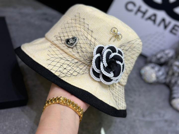 New camellia pearl fisherman hat