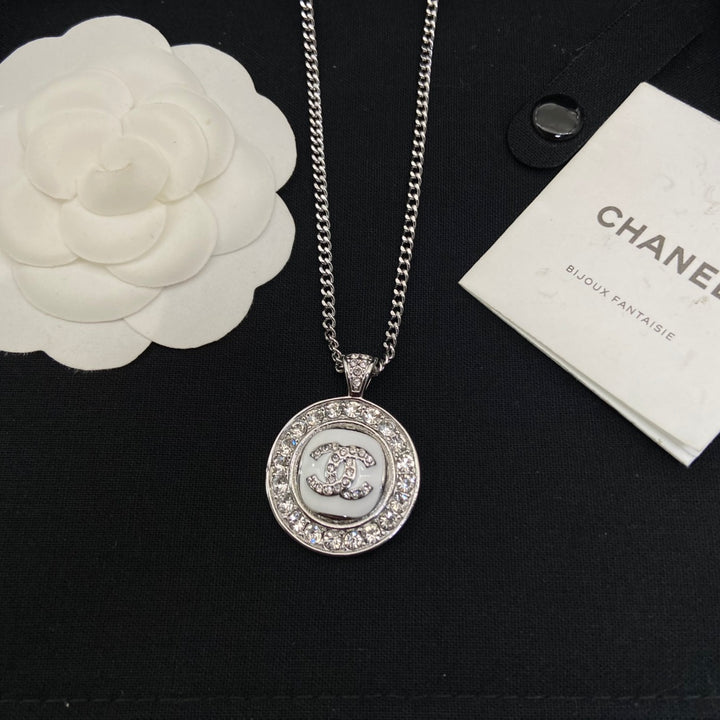 New round double C full diamond necklace