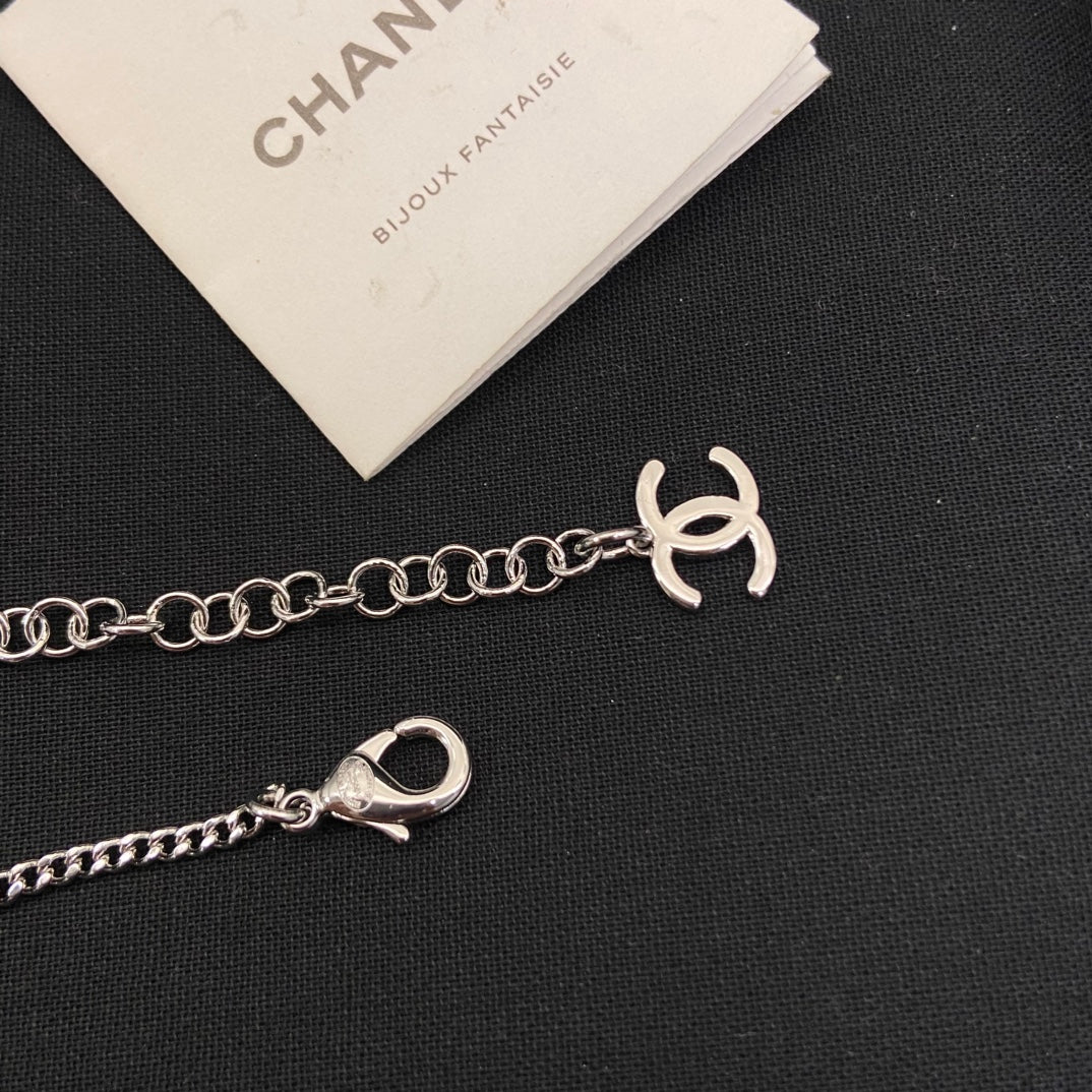 New round double C full diamond necklace