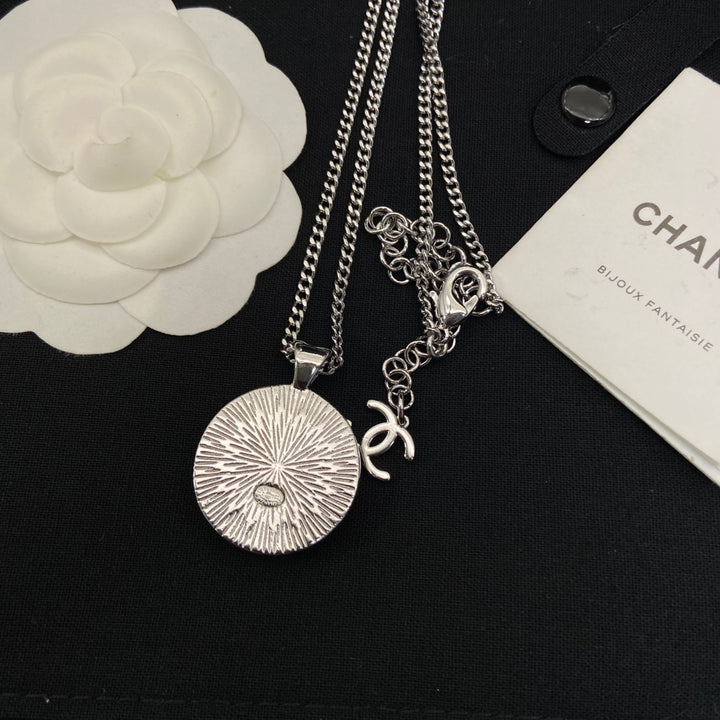 New round double C full diamond necklace