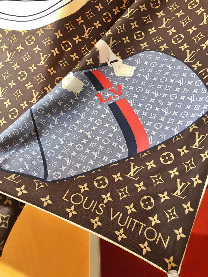 Three Color Clover Print Silk Square Scarf