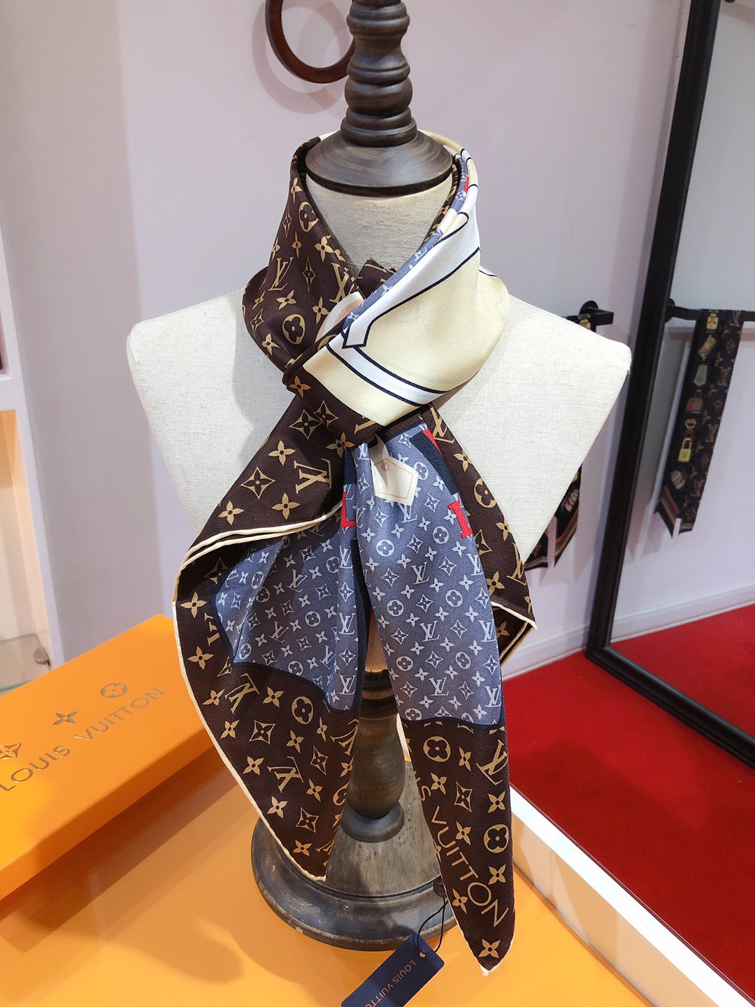 Three Color Clover Print Silk Square Scarf