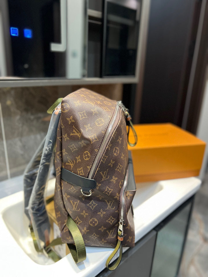 Two-color monogrammed travel backpack