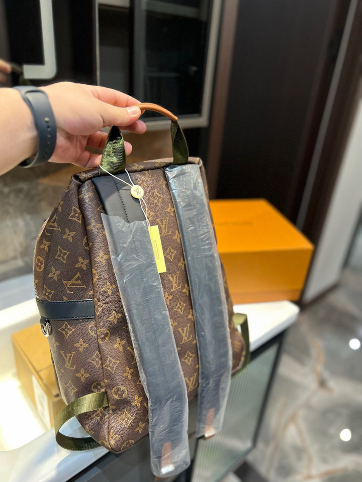 Two-color monogrammed travel backpack