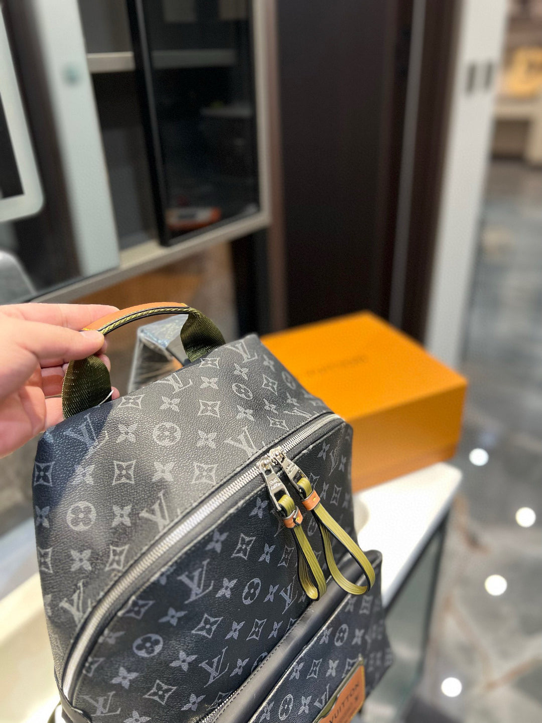 Two-color monogrammed travel backpack