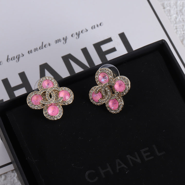 Pink Gemstone Clover Earrings