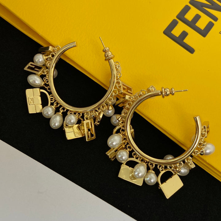 Pearl Logo Dangle Hoop Earrings