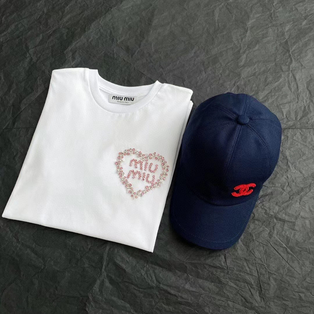 Red embroidered bead logo cap