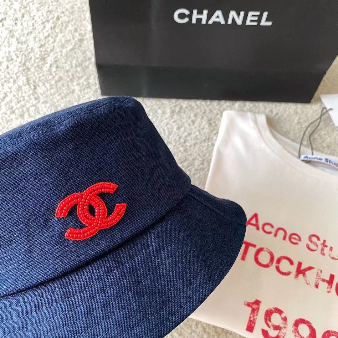 Red embroidered bead logo cap