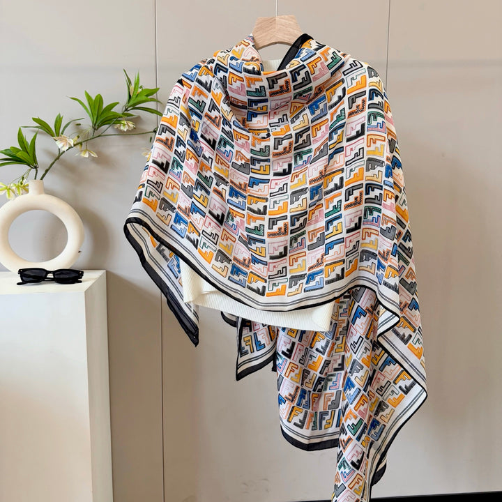 Colorful FF Printed Long Silk Scarf