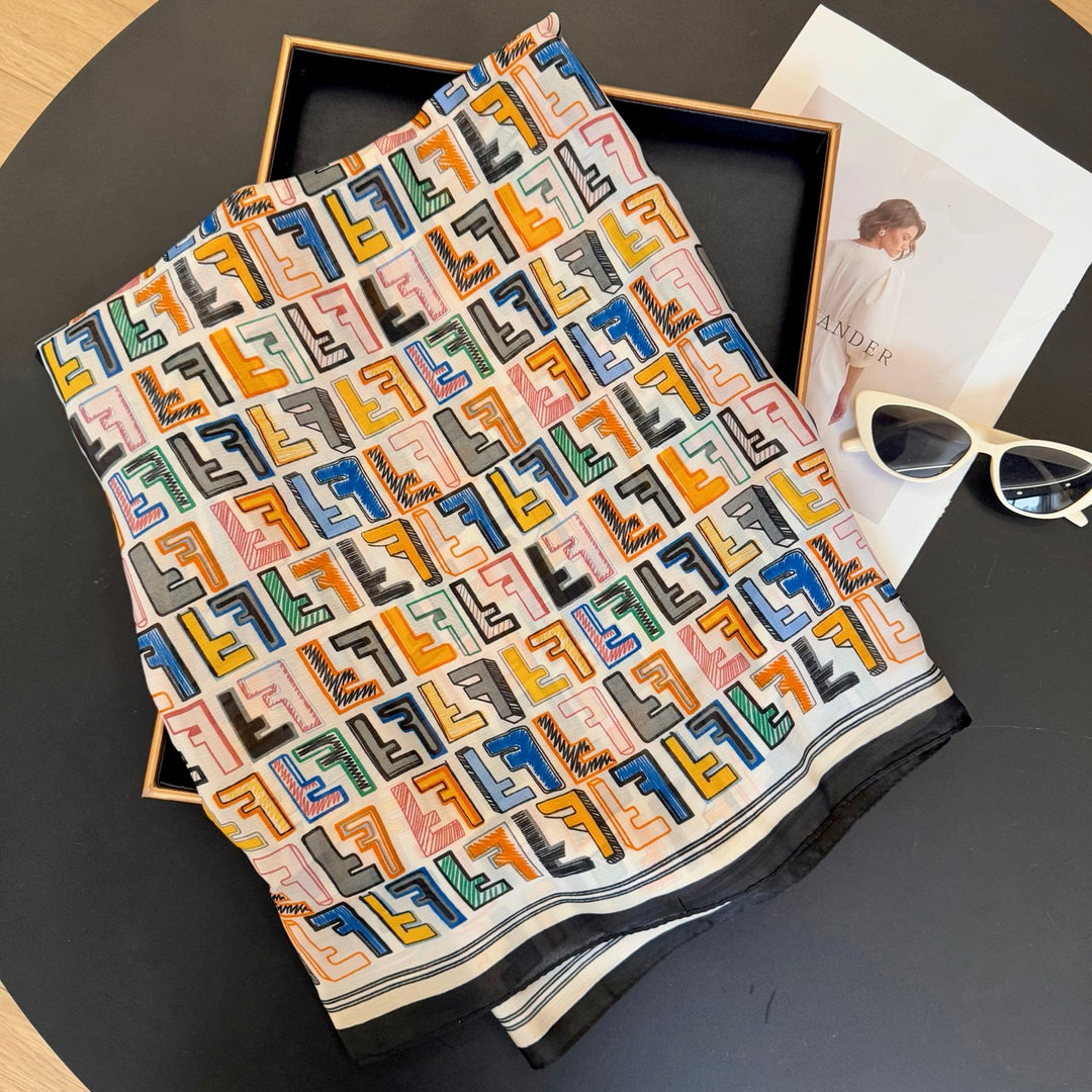 Colorful FF Printed Long Silk Scarf
