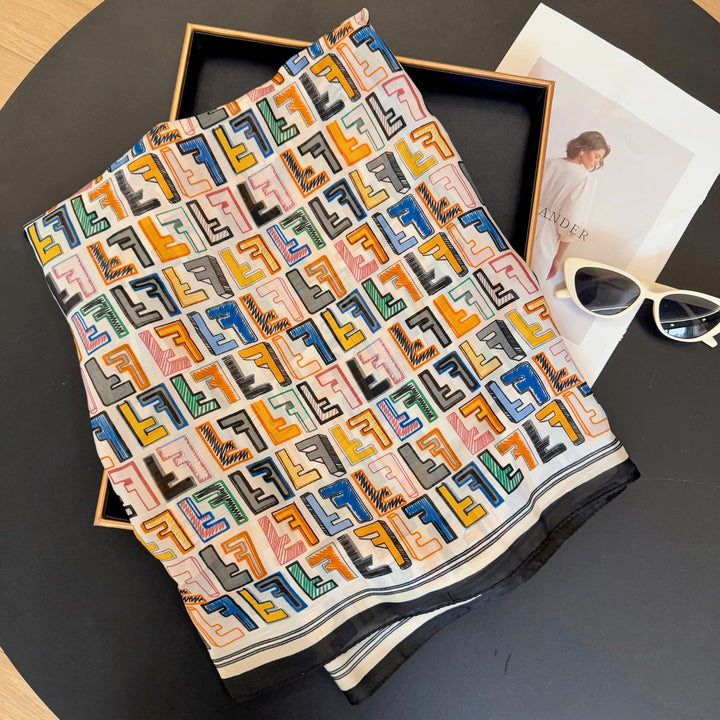 Colorful FF Printed Long Silk Scarf