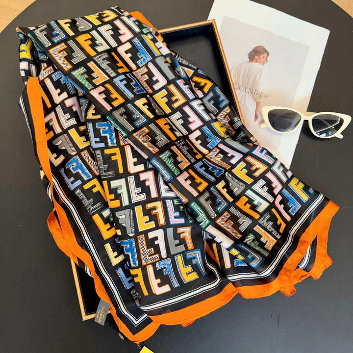 Colorful FF Printed Long Silk Scarf