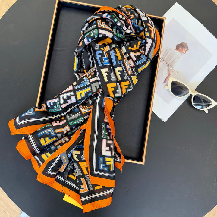 Colorful FF Printed Long Silk Scarf