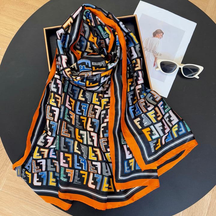 Colorful FF Printed Long Silk Scarf
