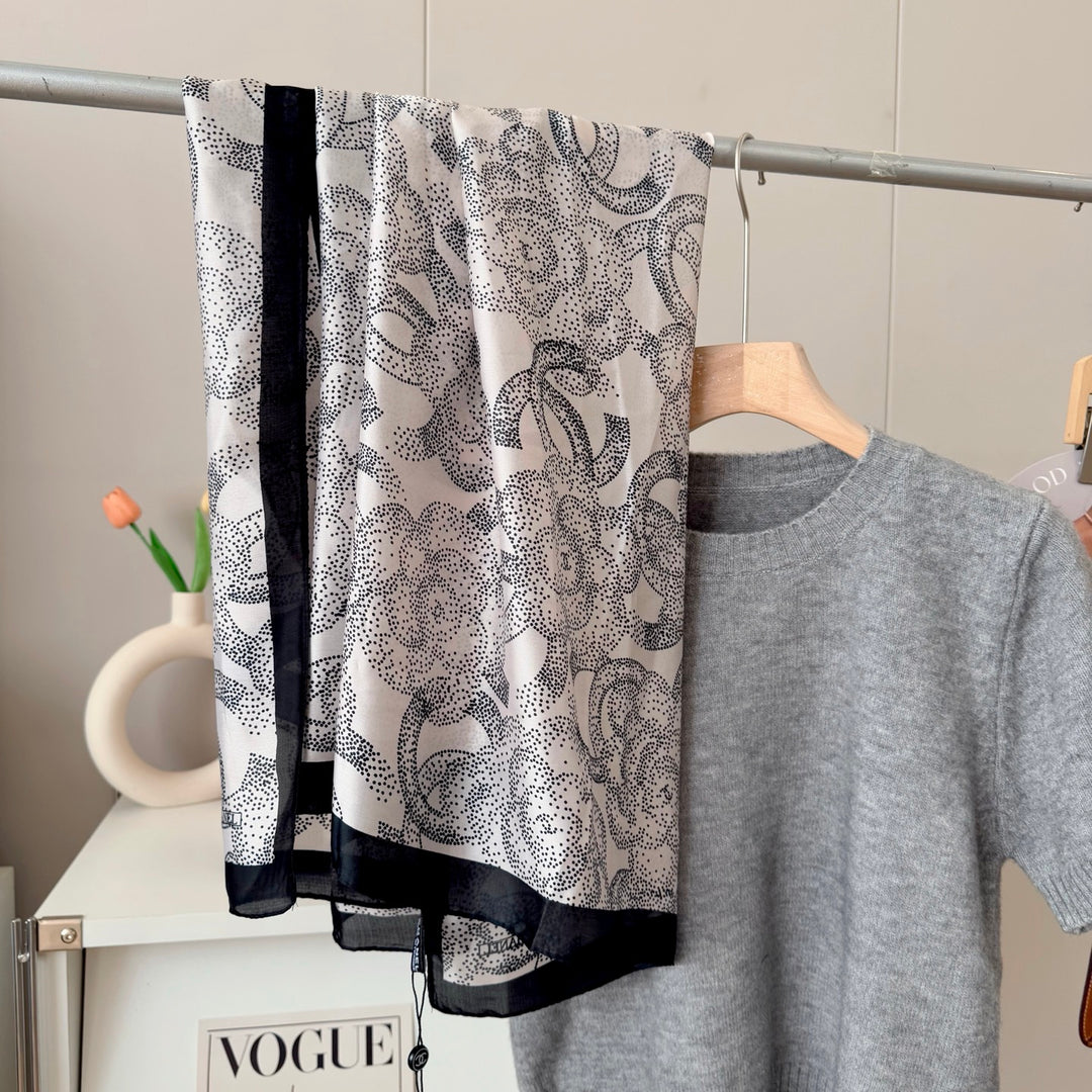 two-color classic CC printed silk scarf