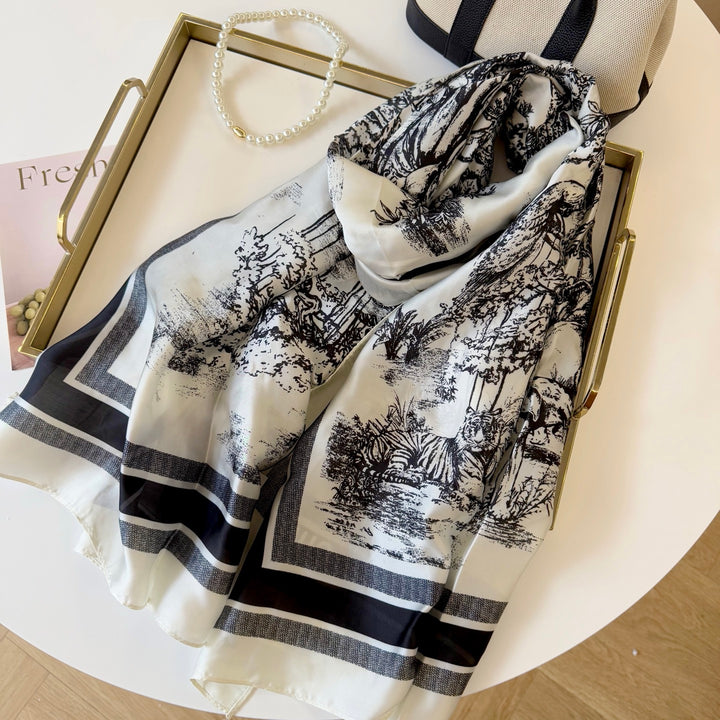 art landscape printing long silk scarf