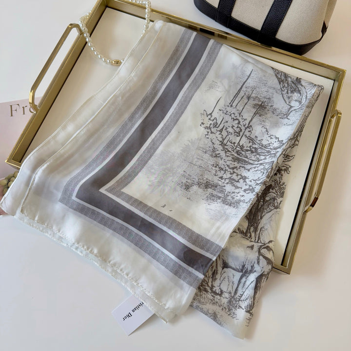 art landscape printing long silk scarf