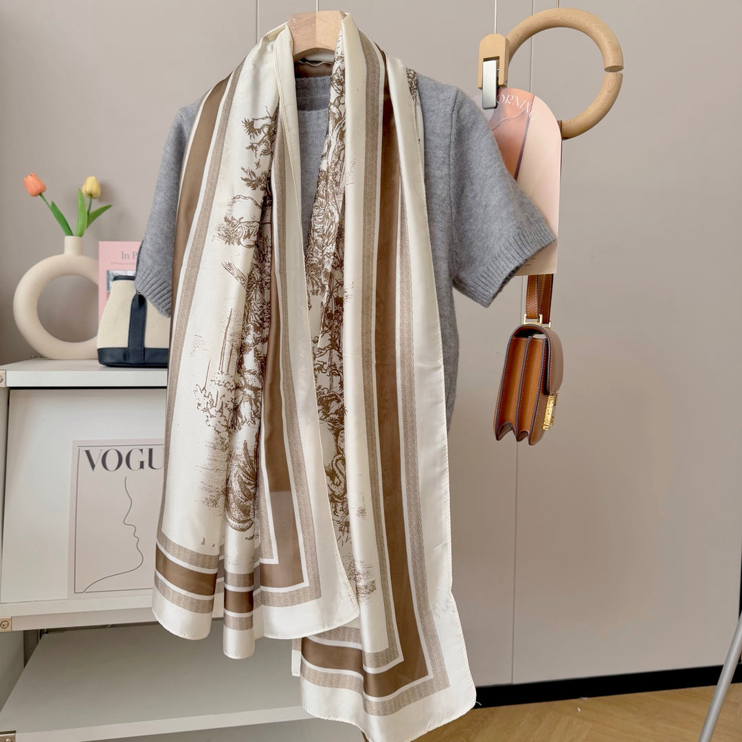 art landscape printing long silk scarf
