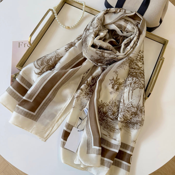 art landscape printing long silk scarf