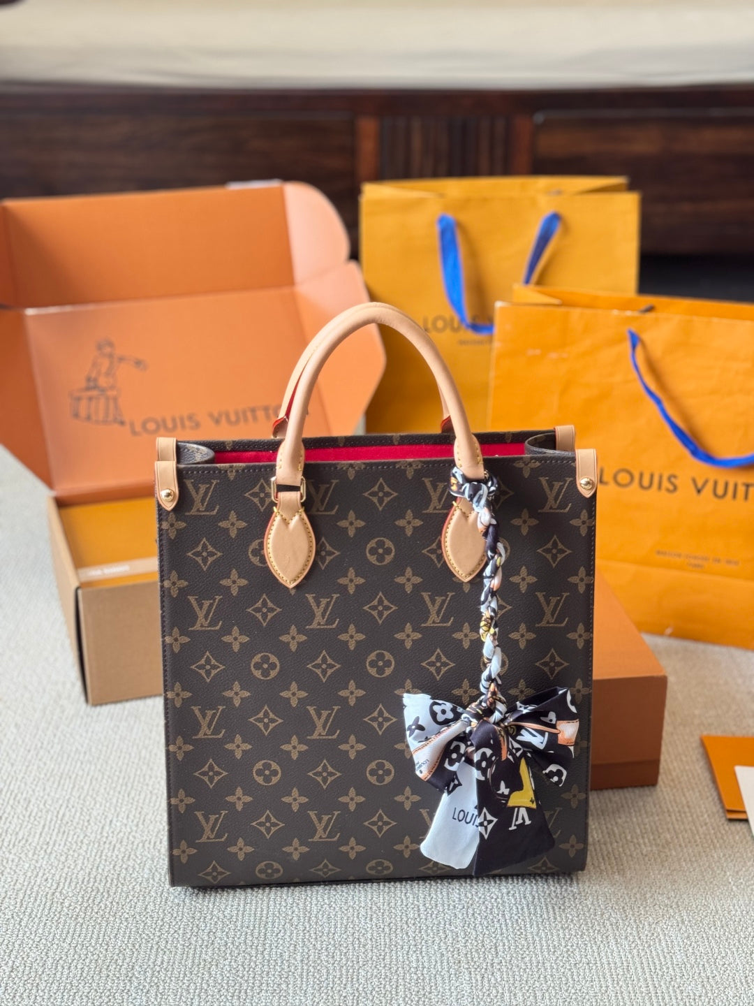 Classic handbag with chic scarf