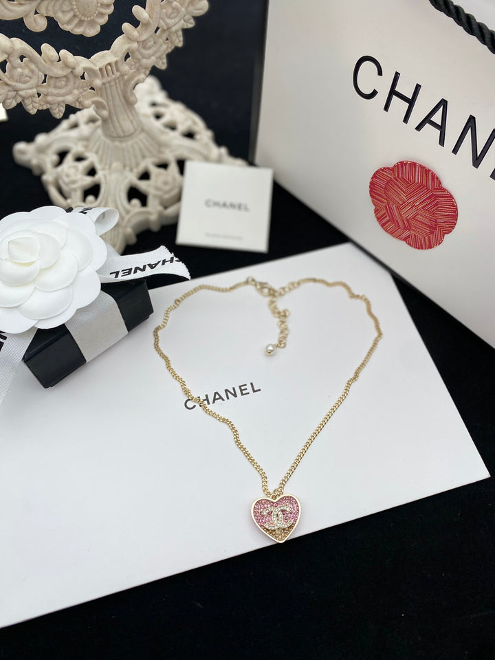 Sparkling Peach Heart Necklace