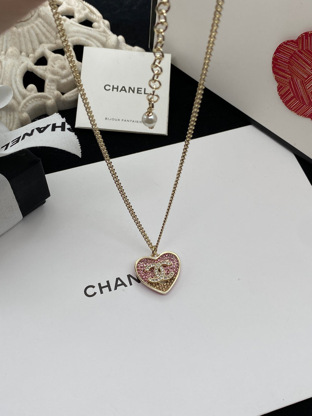 Sparkling Peach Heart Necklace